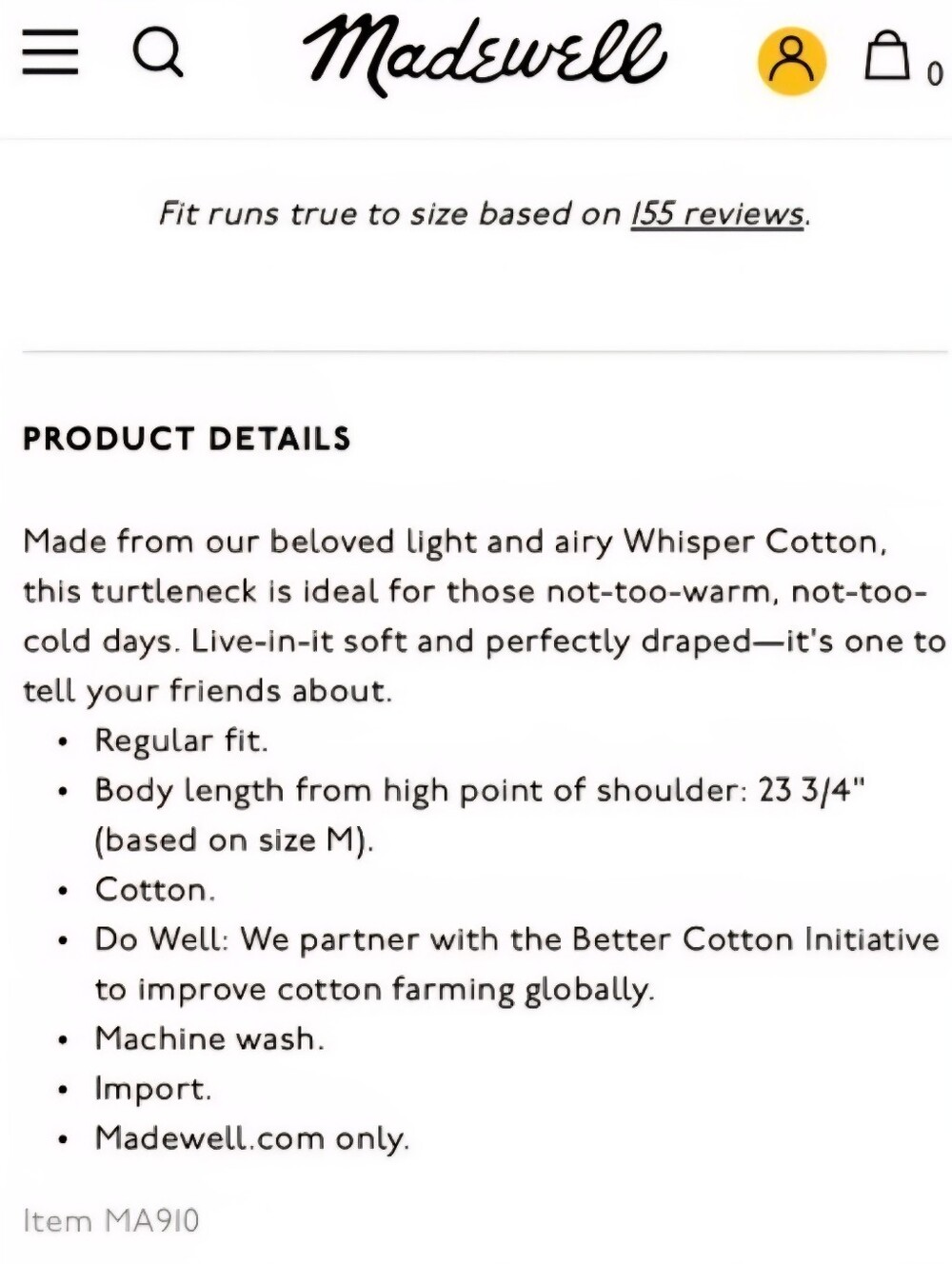 Madewell Whisper Cotton Turtleneck Tee in Forage Women's Small S 100% Cotton EUC - Picture 5 of 7